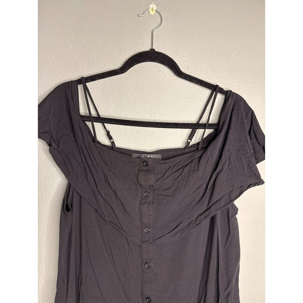 Lulus Women's Large Black Maxi Button Up Off Shoulder Dress Side Slits - Picture 4 of 8